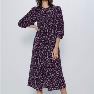 Zara floral printed midi dress purple black NWT